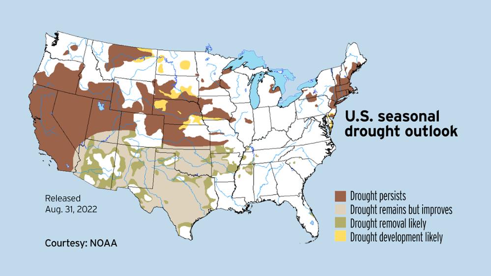 U.S. seasonal drought outlook released on August 31, 2022.