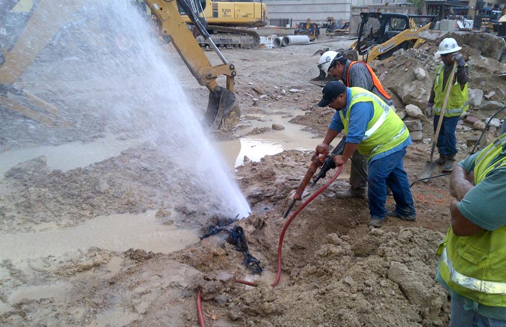 A crew works to repair a water main break. Image courtesy of City of Fort Worth Water Department